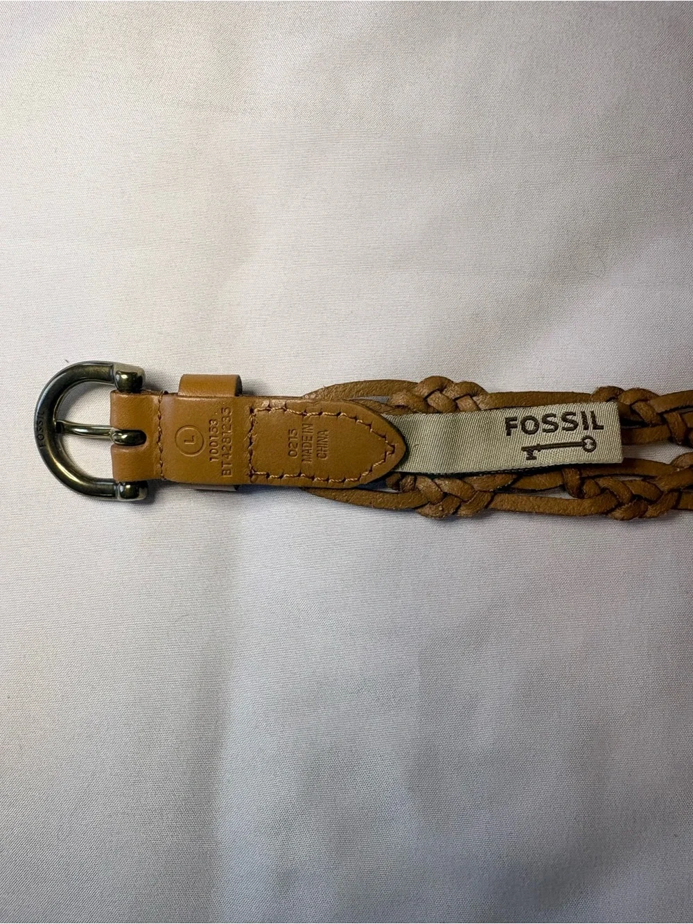 Fossil Braided Leather Belt in Tan Brown with Brass Buckle